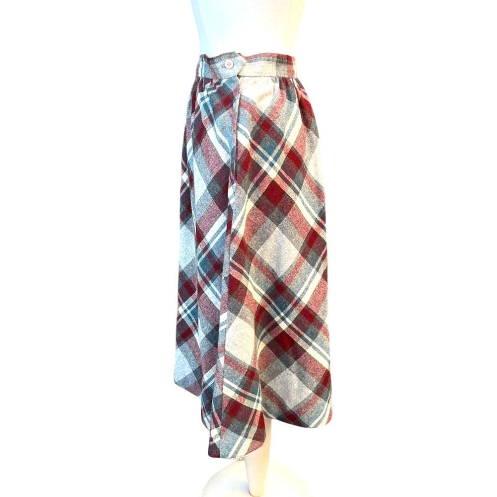 Vintage JC‎ Penney Fashions Plaid Midi Skirt Size 11 Wool Blend Red/Gray READ - Picture 2 of 8